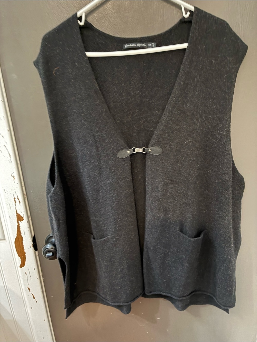 Gudrun Sjoden Dark Charcoal Gray/black Wool Vest with Front Clasp
